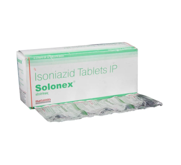 A box and a strip of generic Isoniazid 300mg Tablets
