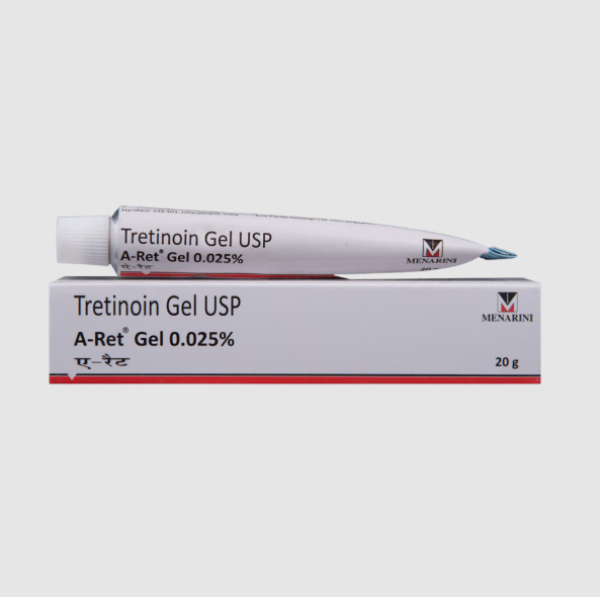 A tube and a pack of Tretinoin (0.025%) Gel