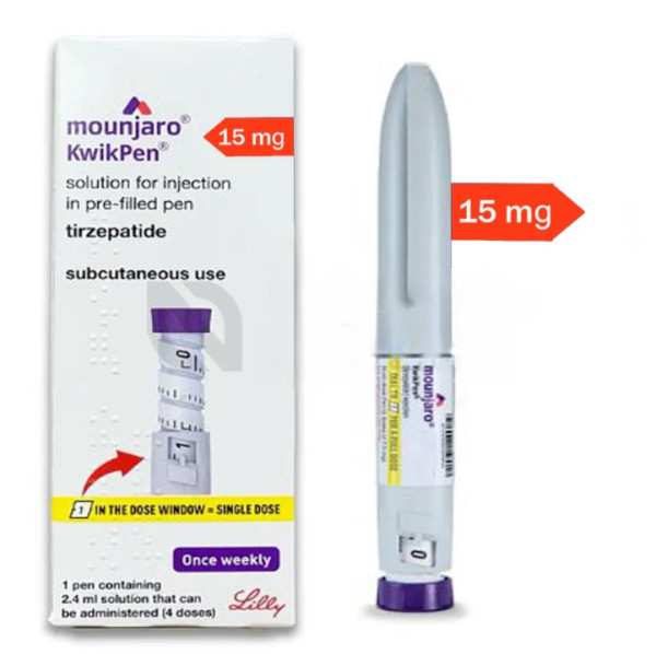 A pack of pre-filled Tirzepatide 15mg