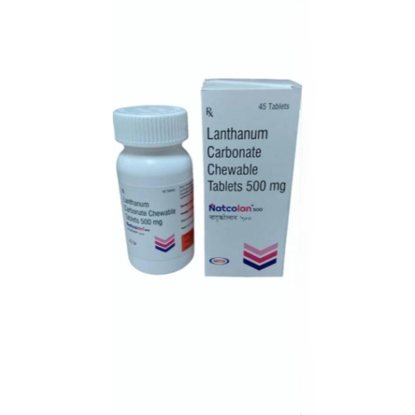 A box and a bottle of Lanthanum Carbonate (500mg) Tablet