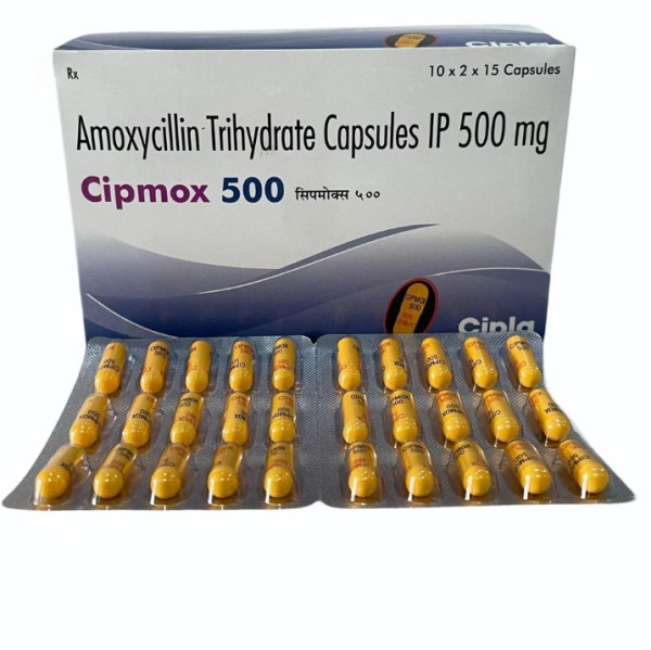 Front and back of blister pack of amoxicillin 500mg capsule