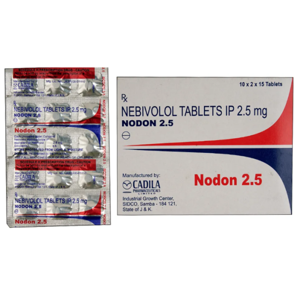 A strip of generic nebivolol 2.5 mg tablets