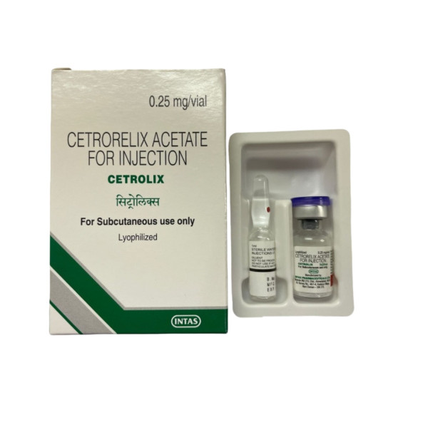 A box and vial of generic Cetrorelix (0.25mg) Injection