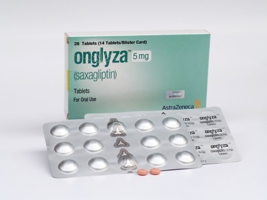 A box and two strips of generic Saxagliptin 5 mg  Tablets