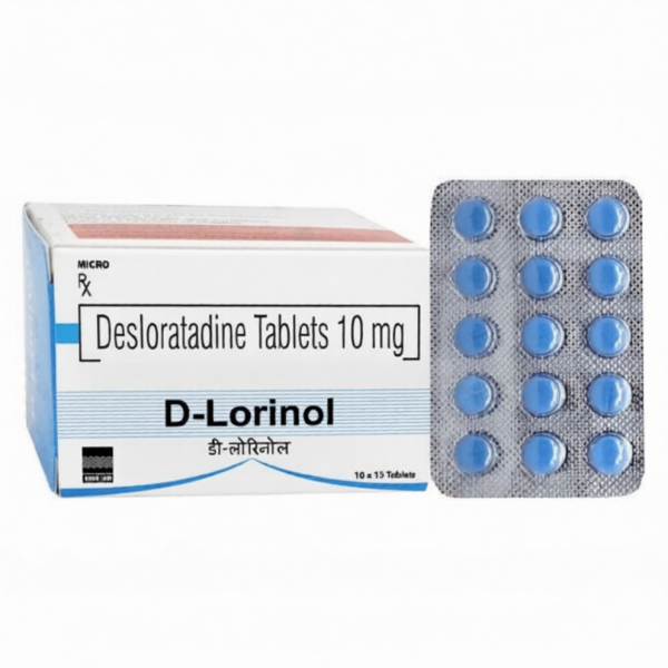 A box and a strip of Desloratadine (10mg) Tablets