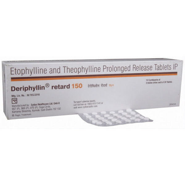 A box and a strip of Etofylline (115mg) + Theophylline (35mg) Tablets