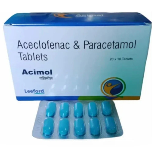 A pack and a strip of Aceclofenac (100mg) + Paracetamol (325mg) Tablets