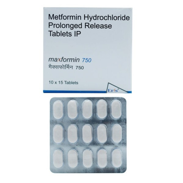 A box and strip of Metformin 750mg generic tablet
