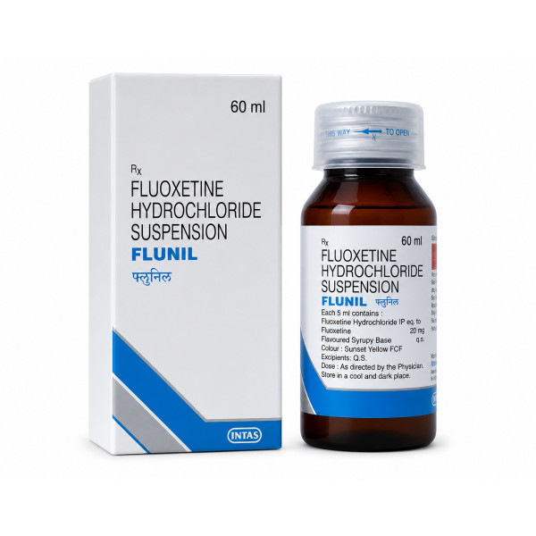A box and a bottle of Fluoxetine Hydrochloride (20mg/5mL) Solution