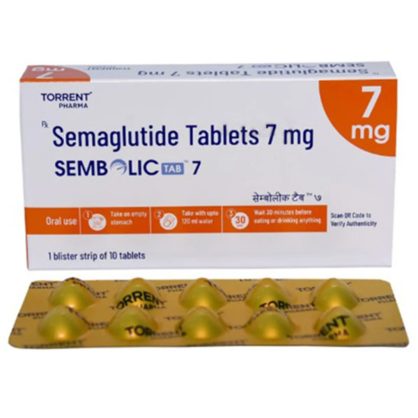A box and a strip of Semaglutide (7mg) Tablets