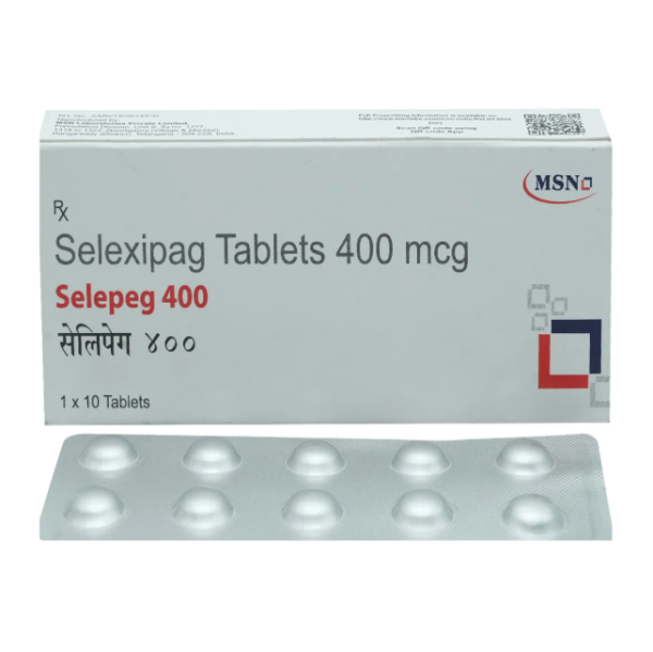 A box and a strip of Generic Selexipag (400mcg) Tablet