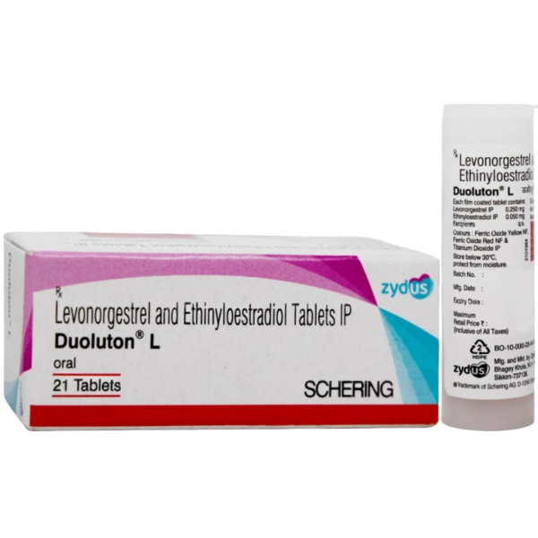 A box and a strip of Ethinyl Estradiol (0.05mg) + Levonorgestrel (0.25mg) Tablet