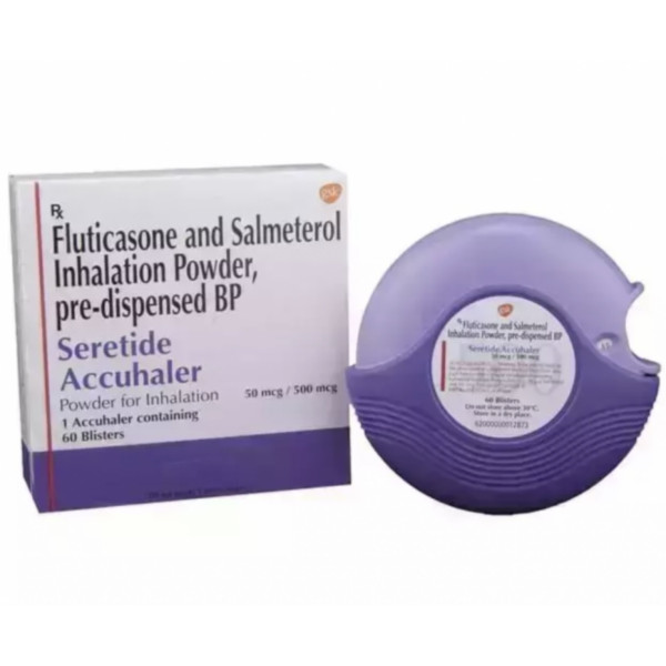 Diskus and box of Seretide 50mcg/500mcg Accuhaler