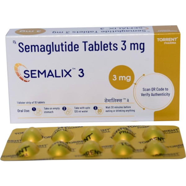 A box and a strip of Semaglutide (3mg) Tablets