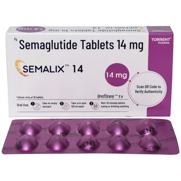 A pack and a strip of Semaglutide (14mg) Tablets