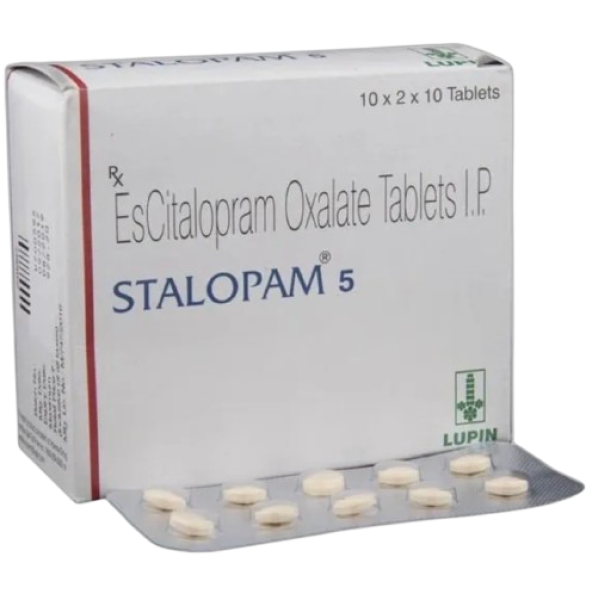 A box and a strip of Escitalopram Oxalate 5mg tablets
