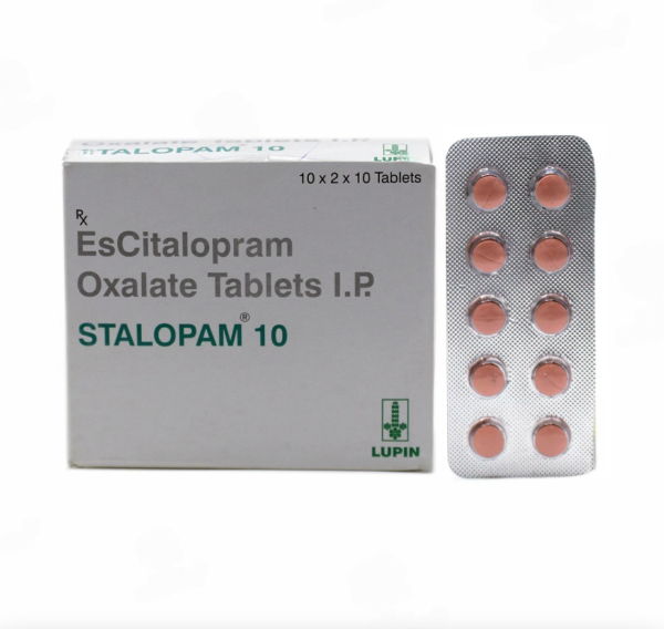 A blister pack and a box of generic Escitalopram Oxalate 10mg tablets