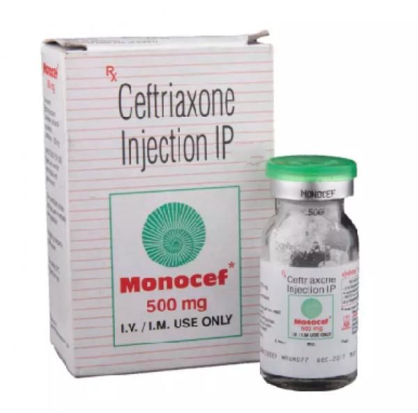 Box and bottle of generic Ceftriaxone (500mg) Injection
