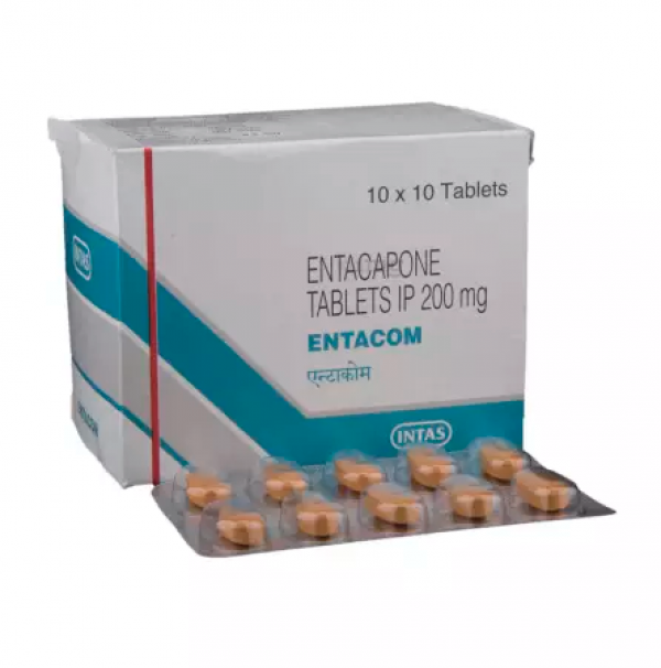 Box and blister strips of generic Entacapone (200mg) Tablet