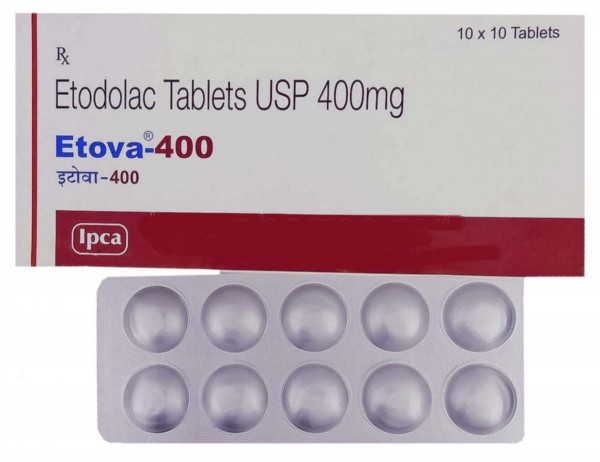 Box and blister strip of generic Etodolac (400mg) Tablet
