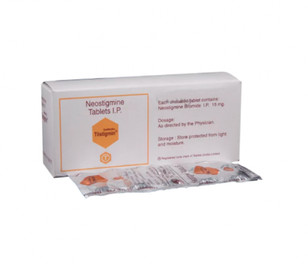 A box and a blister strip of generic Neostigmine (15mg) Tablet