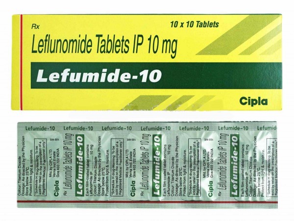 Blister strips and box of generic Leflunomide (10mg) tablet