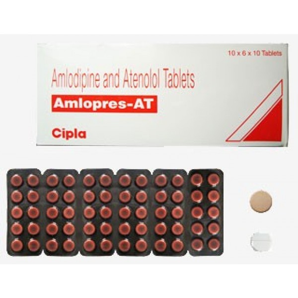 Box and strip of generic Amlodipine 5mg and Atenolol 50mg tablet