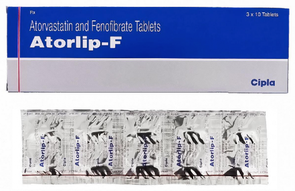 Box and a blister of Atorvastatin 10mg and Fenofibrate 145mg Tablet