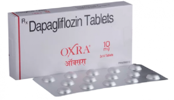 A box and a strip of generic Dapagliflozin 10mg Tablets