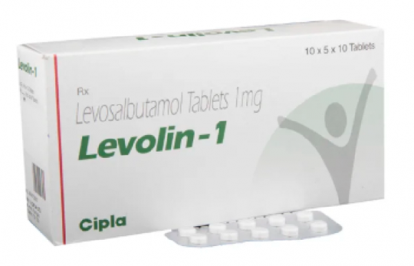 A box and a strip of Levosalbutamol 1mg Tablet