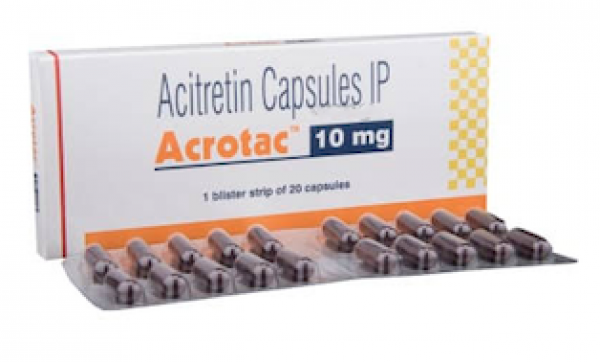 Box and blister strips of generic Acitretin 10mg Capsule