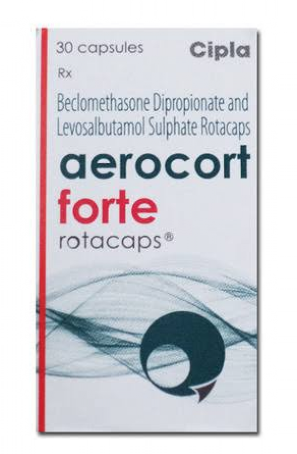A box of generic Levalbuterol (100mcg) + Beclometasone (200mcg) Rotacaps with Rotahaler