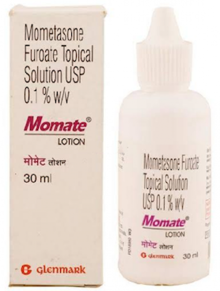 Box and a bottle of generic Mometasone 0.1% Lotion