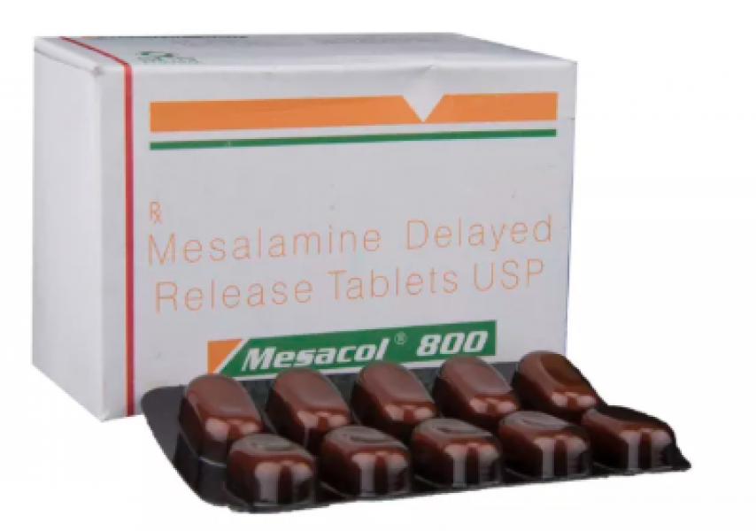 Box and blister strips of generic Mesalamine 800 mg Tablet