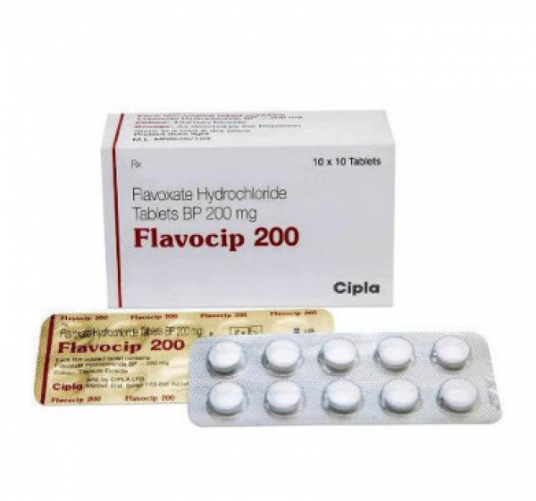 A box and two strips of of Flavoxate (200mg) Tablet