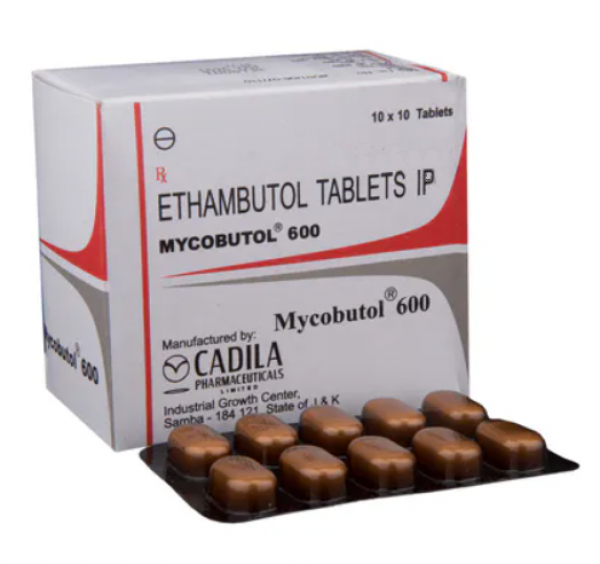 A box and a strip of Ethambutol (600mg) tablets