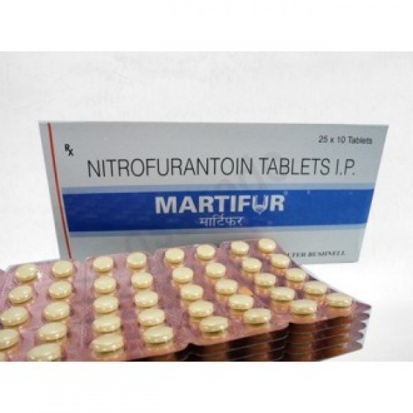 A box and a blister pack of generic Nitrofurantoin 100 mg Tablet