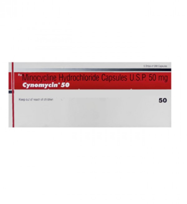 A box of generic Minocycline HCL 50mg Capsule