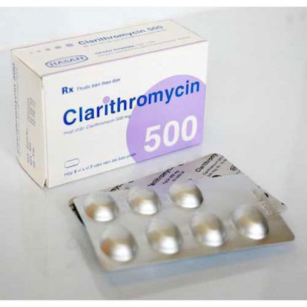 A box and a strip pack of Clarithromycin 500mg Tablet