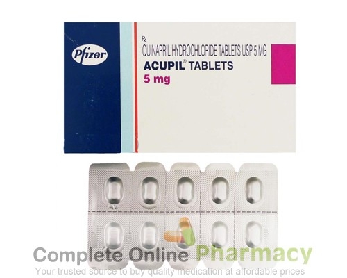 A box and a blister of quinapril hydrochloride  5mg Tablets