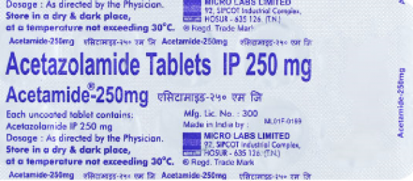 A blister and a box of Acetazolamide 250mg Tablet