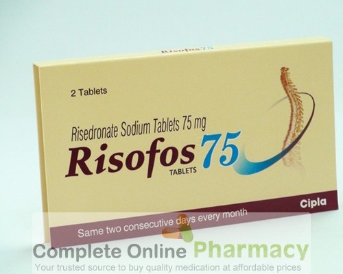 Box of generic Risedronate Sodium 75mg tablets