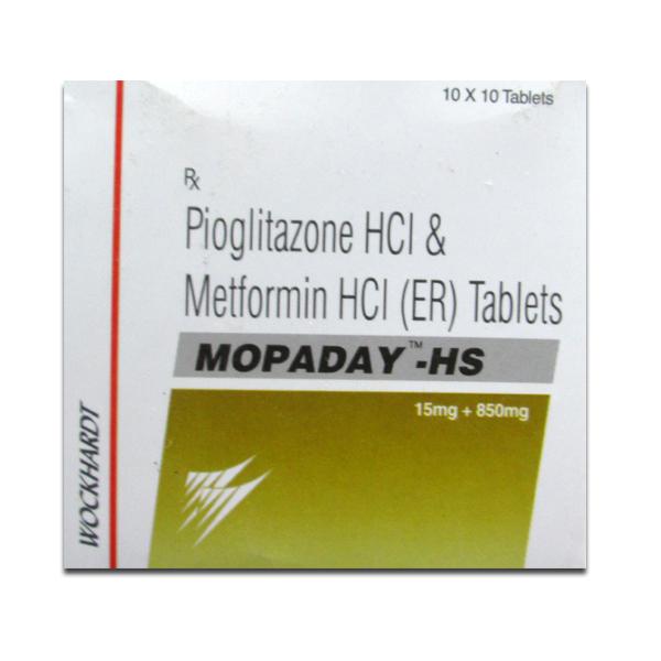 Box of generic pioglitazone 15 mg, metformin 850 mg tablets