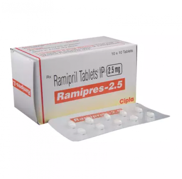 Box and blister strip of generic Ramipril 2.5mg Tablet