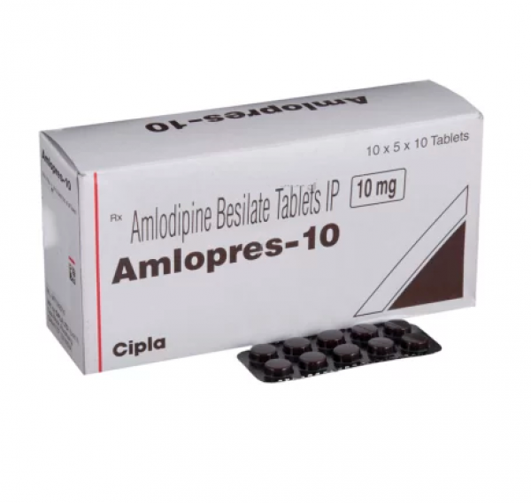 Box of generic Amlodipine Besylate 10mg tablets