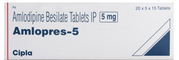 A box of generic Amlodipine Besylate 5mg tablets