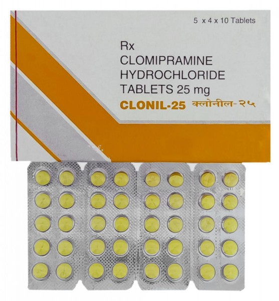 A box and a strip of Clomipramine 25 mg Tablet 