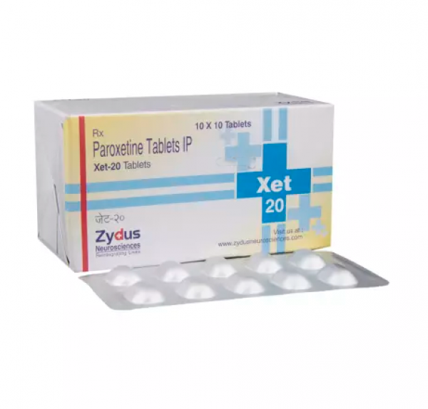 Box and blister strip of generic Paroxetine Hydrochloride 20mg tablets