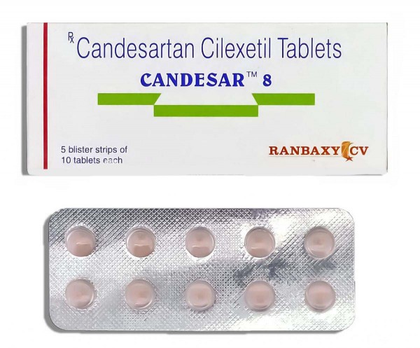 Box and blister strip of generic Candesartan 8mg tablets