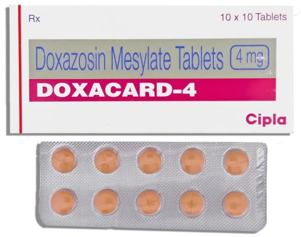 Box and blister strip of generic Doxazosin 4mg Tablets